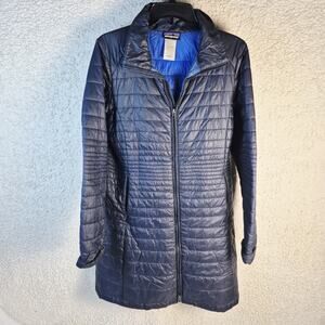 Patagonia Women’s Kai Lee Puffer Parka Jacket Size Large Navy Blue Full Zip Up
